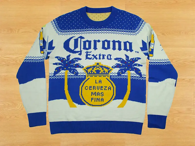 Custom knitted Christmas jumper with beverage brand design