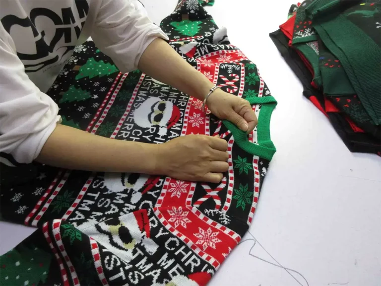 Custom knitwear undergoing strict quality control checks